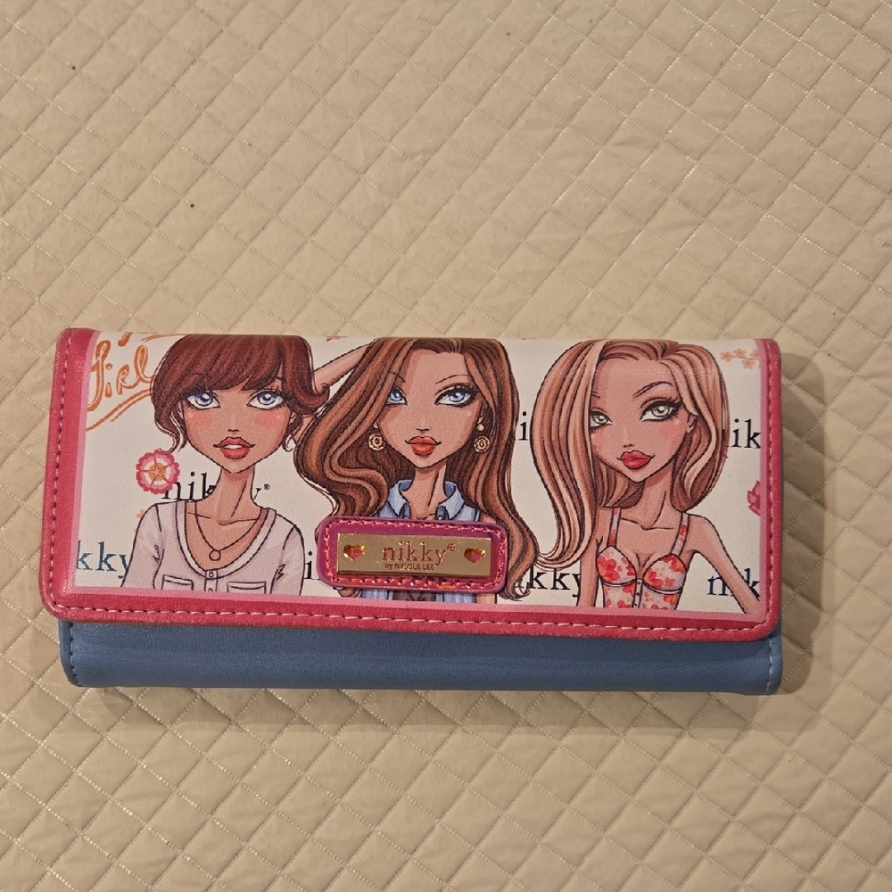 Pink and Blue Cartoon-Style Bifold Wallet